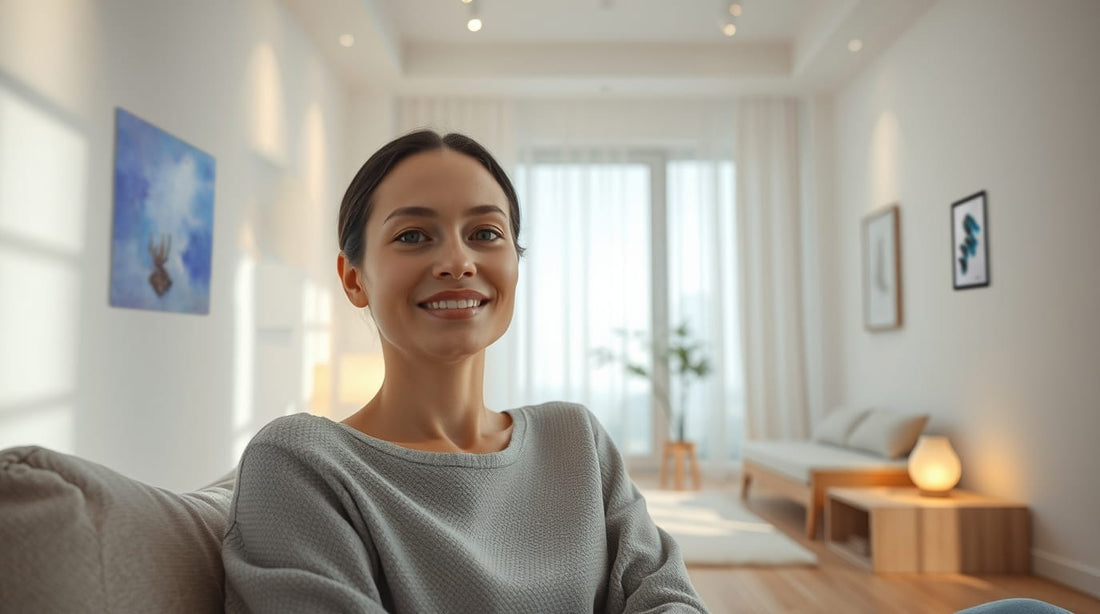 Mujer con cuadros abstractos para salón
