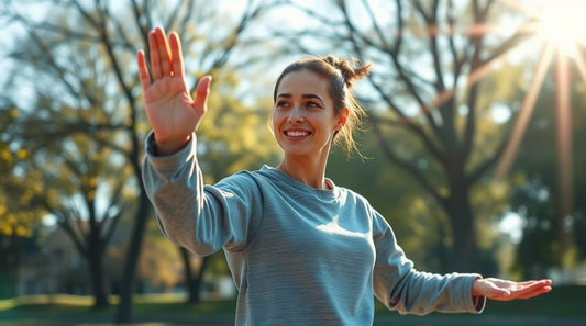 Mujer practicando Tai Chi temprano por la mañana