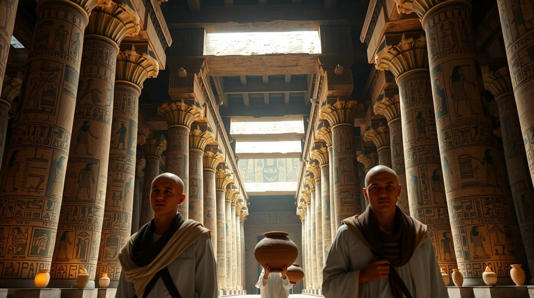 Recreación del interior de un templo egipcio lleno de arte espiritual